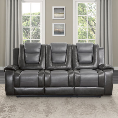 Chantasia 85.5" Transitional Faux Leather Manual Reclining Sofa with Integrated Center Drop-Down Cup Holders by Latitude Run