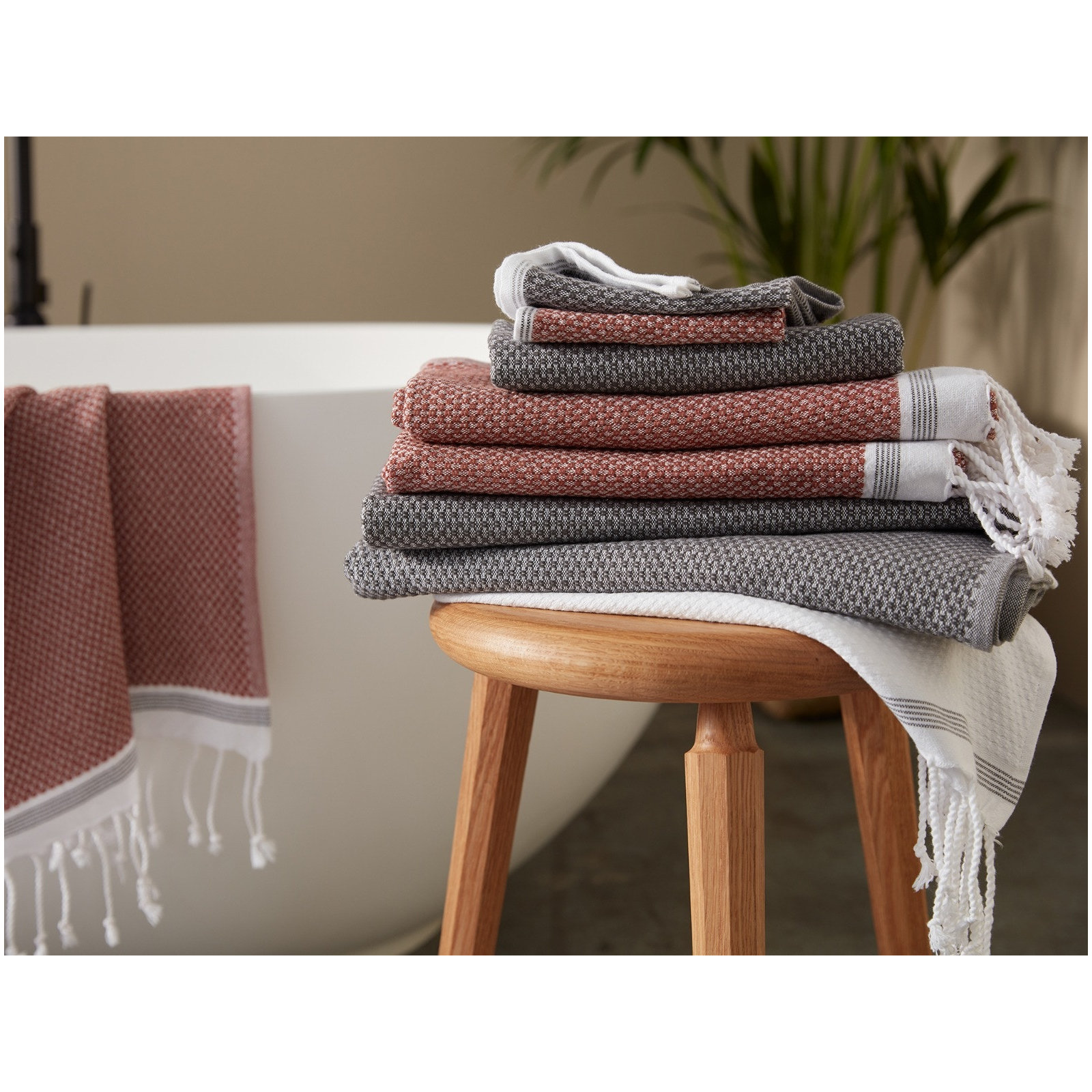 Mediterranean Organic Bath Towel, Deep Pewter/Tangerine, Bath Sheet