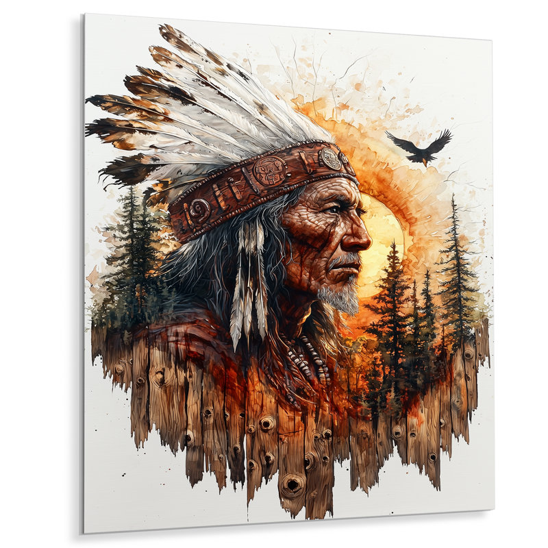 Lindauer - Native American Warrior, art mural en métal, H 20 po x l 12 po