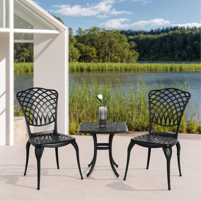 3 Piece Outdoor Patio Furniture - Cast Aluminum 2 Chairs & 1 Round Table Black Color Classical Design, Easy To Assemble For Patio, Balcony Design Areas Assemble, And Rustproof