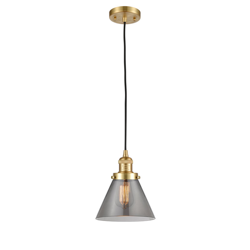 Luminaire suspendu conique à 1 lumière Parkview, H 9,13 po x l 7,75 po x P 7,75 po, Fumée, Or satiné