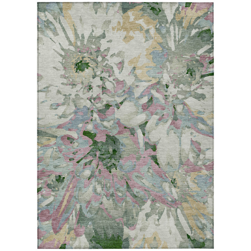 Machine Washable Indoor/Outdoor Chantille ACN2340 Floral Rug, Rectangle 5' x 7'6"