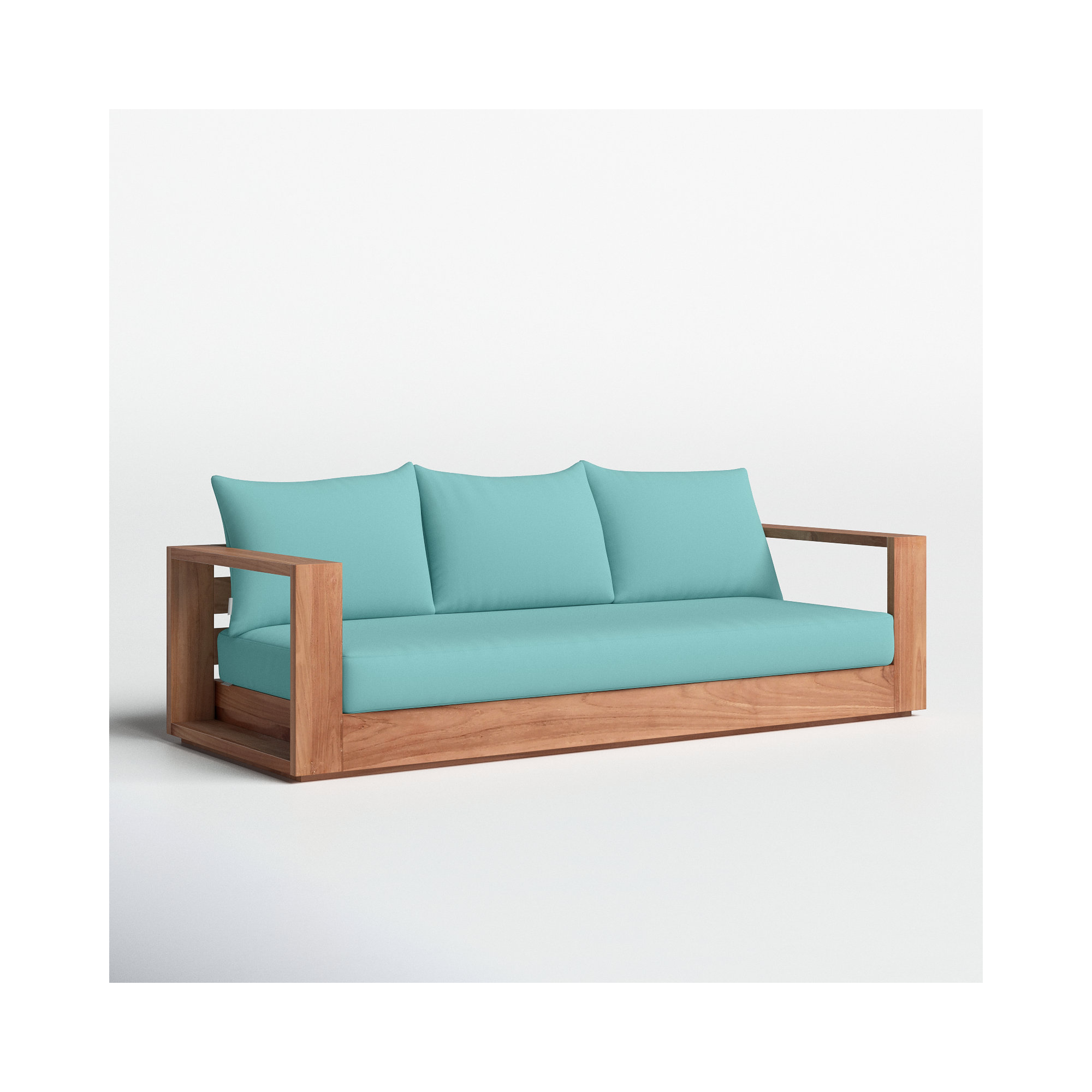 Gazel 87'' Wide Teak Patio Sofa with Cushions, Sea Blue