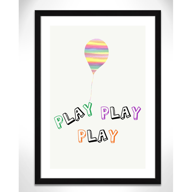 Play Play Play Paper Print, 34.5" H x 24.5" W x 0.6" D, Black Woodgrain Flat Framed