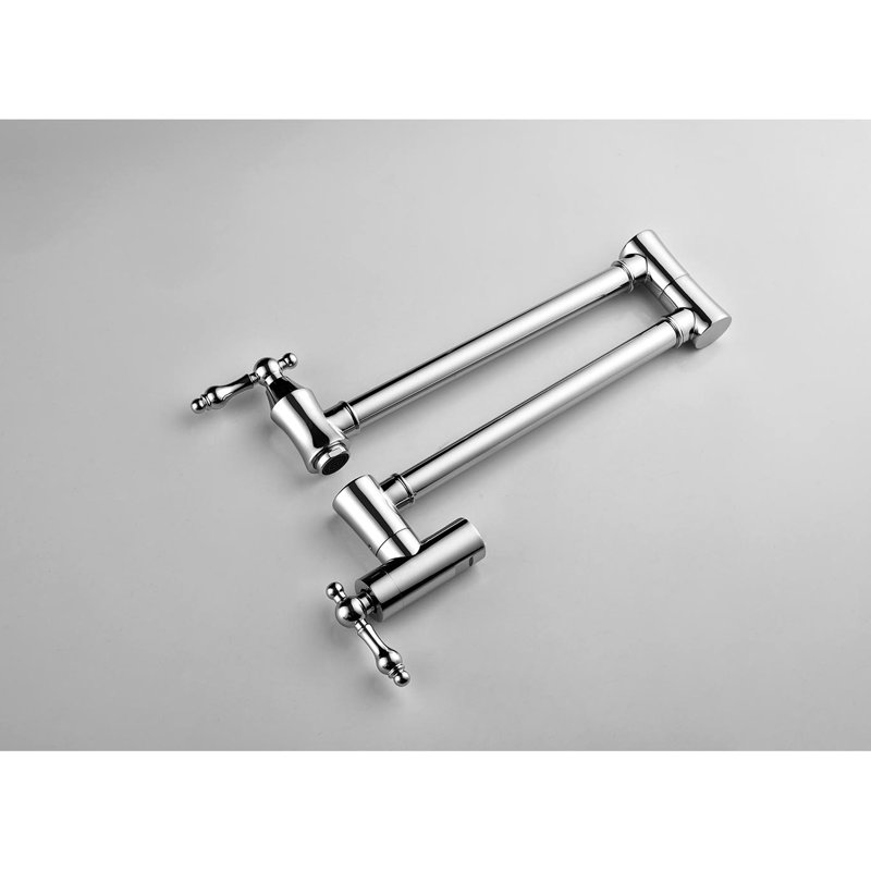 Wall Mounted Pot Filler Faucet With Folding Arm, Double Handles For Smooth Water Control, Brass, Corrosion And Long-Lasting Mount In , 360 Swivel Accurate Flow, Brass Material, Treatment
