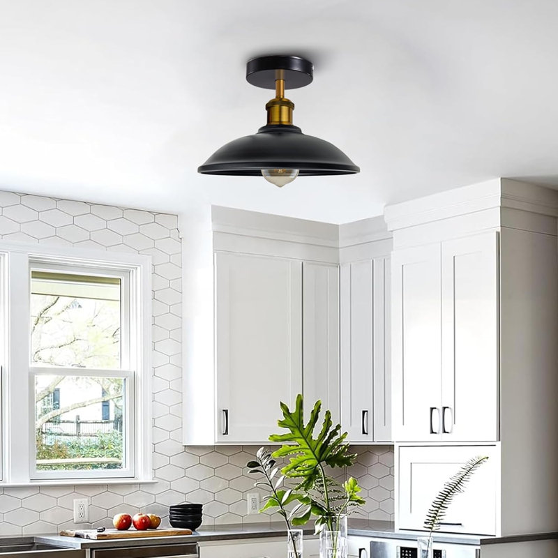 Hana Semi Flush Mount, Black, Yellow Brass