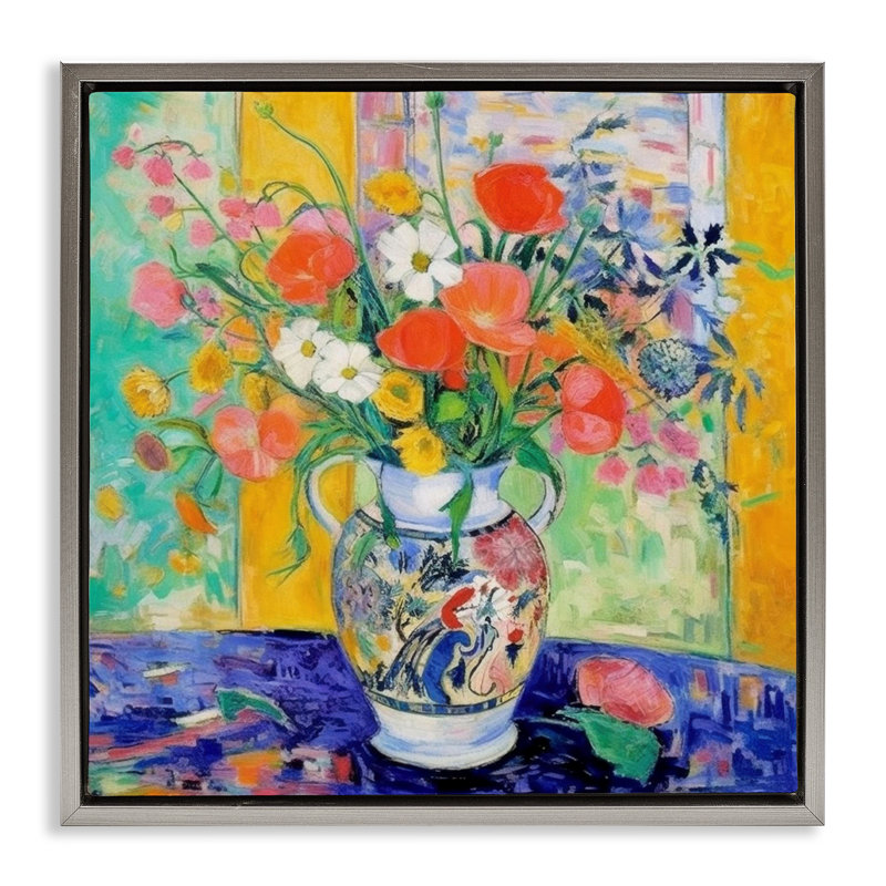  "Bold Bouquet Impression", art mural par LSR Design Studio, Cadre flottant gris lustré, H 18 po x l 18 po