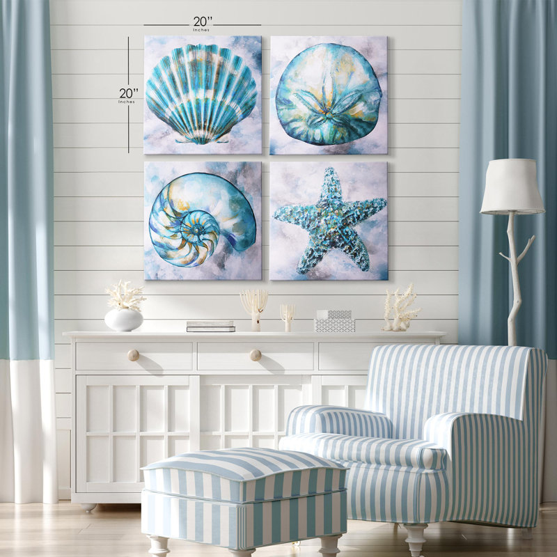 Rosecliff Heights Elegant Shells Canvas Wall Art Print Set of 4, 20" H x 20" W