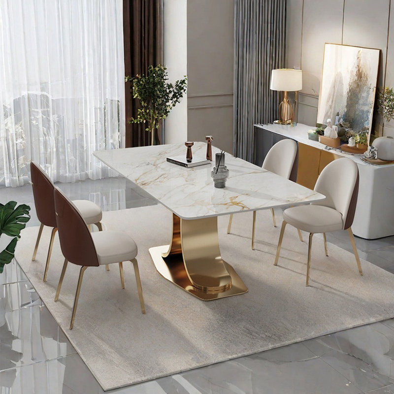 Light luxury rectangular dining table set, 29.5"H x 55.1"L x 31.5"W