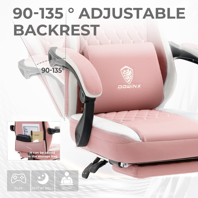 Breathable Fabric Gaming Chair, Comfort Office Chair with Gel Cushion and Storage Bag, Game Chair with Pocket Spring Cushion and Footrest