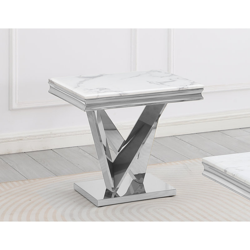  Yulianna 24" Marble End Table , Silver