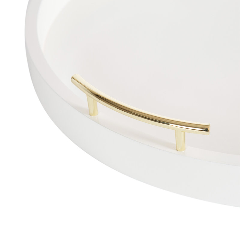 Plateau Norvan, Blanc/doré, H 3,25 po x l 21,75 po x P 21,75 po