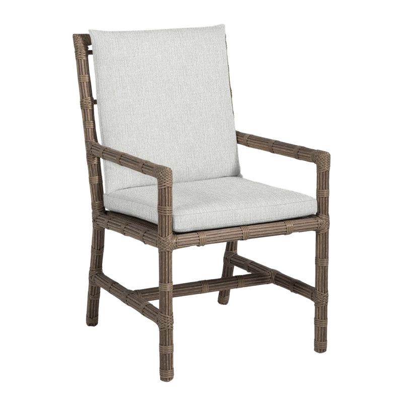 Newport Patio Dining Armchair with Cushions, No Welt, Newport #66 Burlap, Bali Pearl
