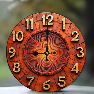 Orange Ceramic Wall Clock Rustic Sunburst Design