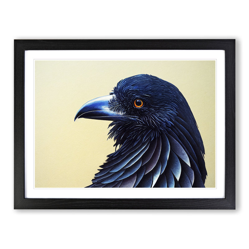XH1022-2006X Classic Raven Bird - Single Picture Frame Print, 46cm H x 64cm W x 2cm D, Black