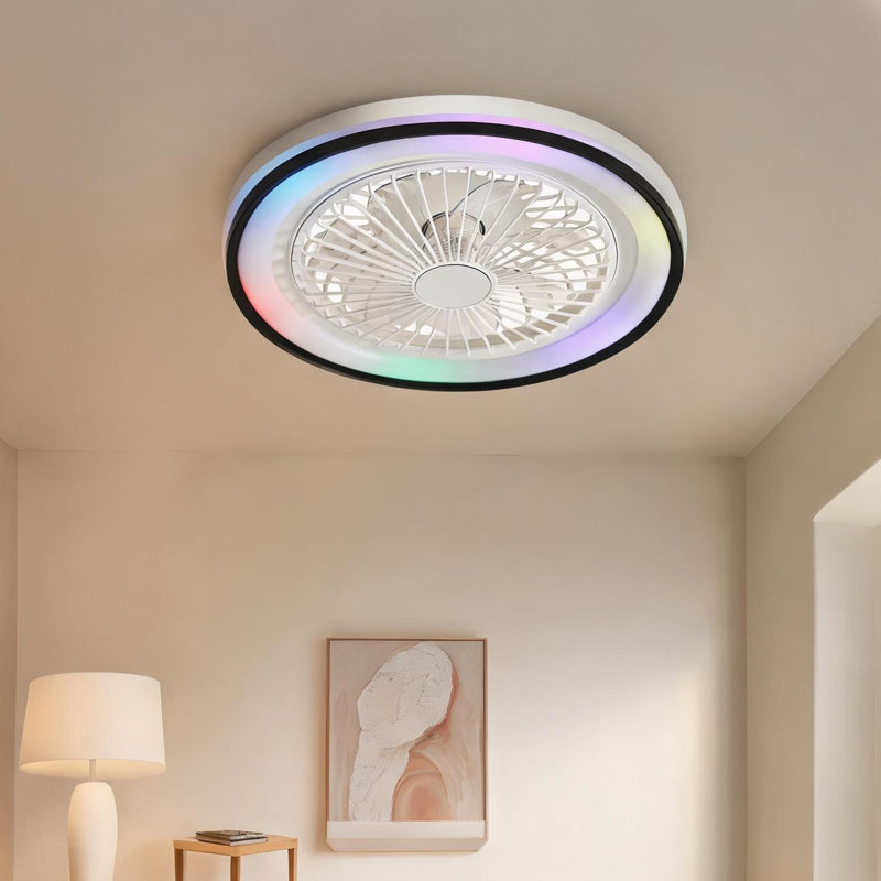 Ventilateur de plafond en ABS blanc pour la chambre à coucher avec télécommande et flux d'air saisonnier, éclairage DEL