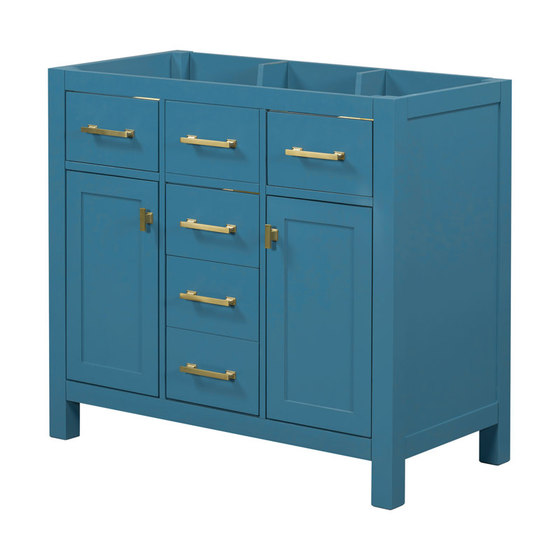 Ensemble de meuble-lavabo autoportant 36 po avec 4 tiroirs et 2 armoires, ensemble de meuble-lavabo à cadre en bois massif 36 po, bleu, lavabo non inclus