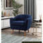 Fauteuil d'appoint Mid-Century moderne pour adultes, dossier en chenille bleu royal avec surpiqûres en chenille, pieds de salon en bois de noyer massif brun