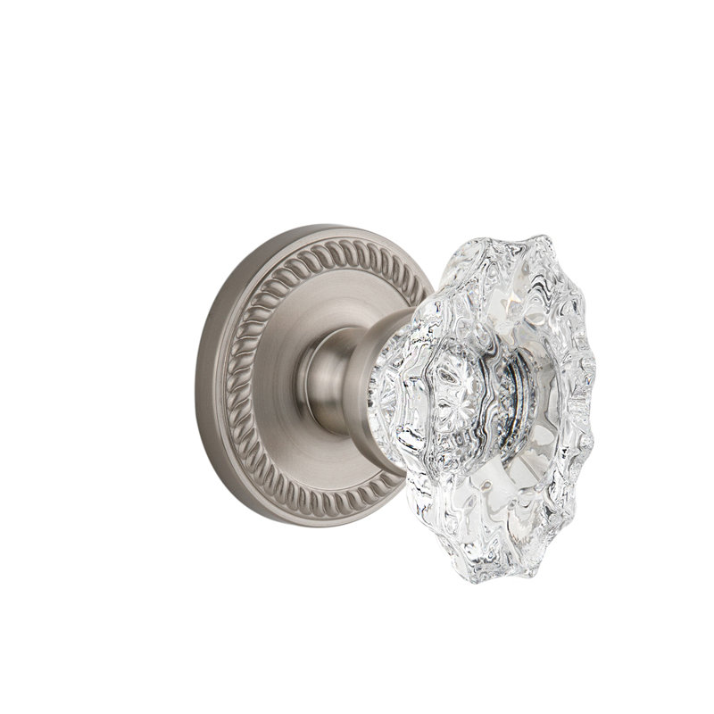 Rosace double avec poignée en cristal Grandarr Newport, Nickel satiné
