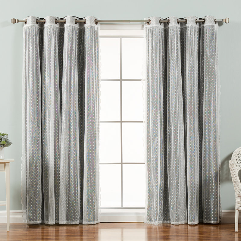 Tulle Polyester Room Darkening Curtain Panels, Black, 52" W x 96" L
