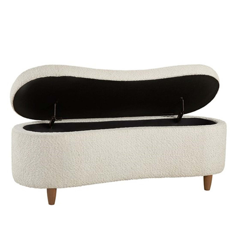 Banc de rangement à couvercle rabattable Boucle, Crème