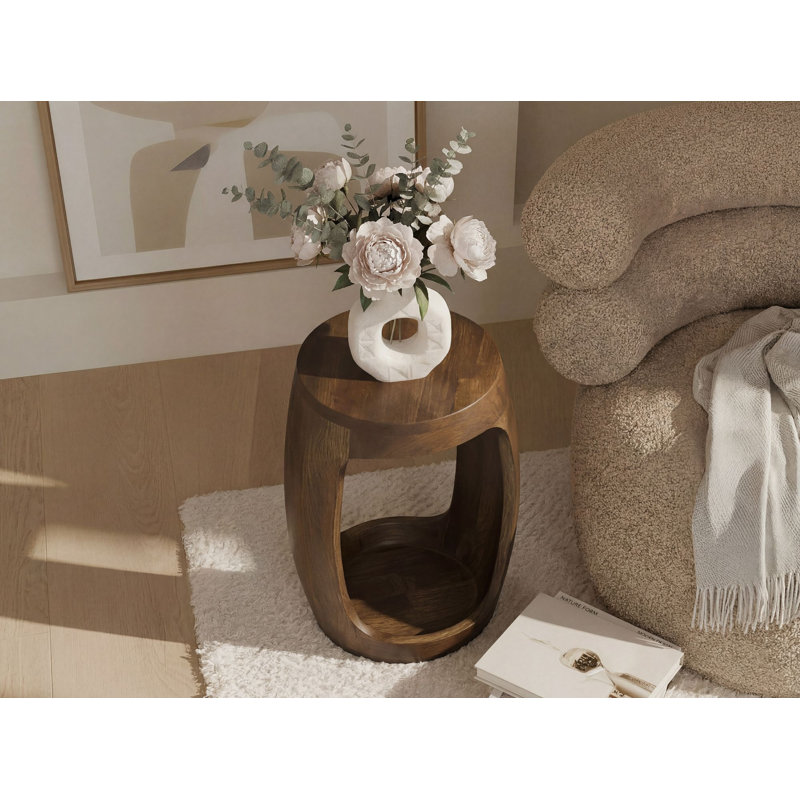 Mango Wood Side Table with Open Shelf