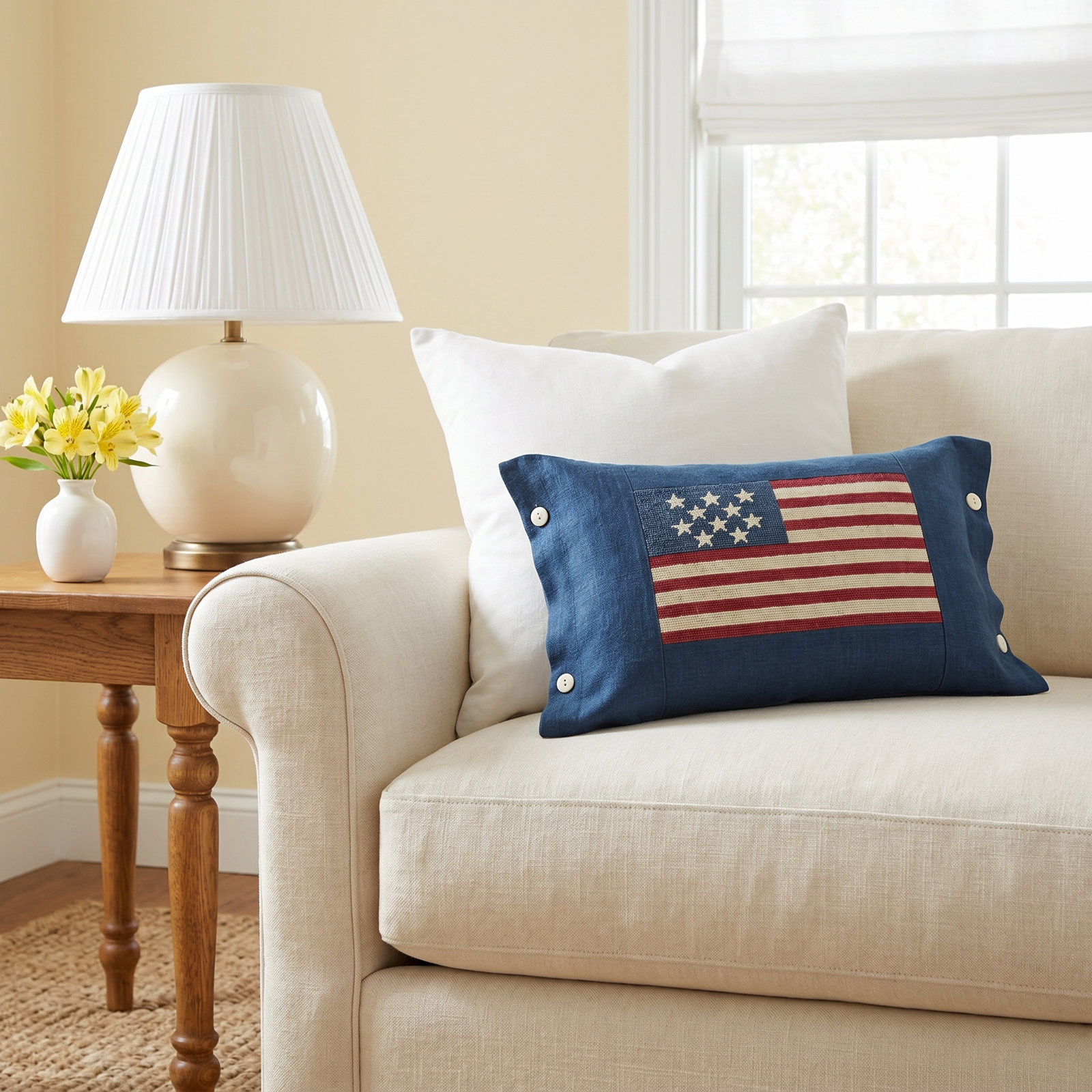 Embroidered Linen Throw Pillow