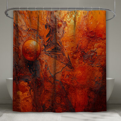 Rideaux de douche orange à texture abstraite très longs