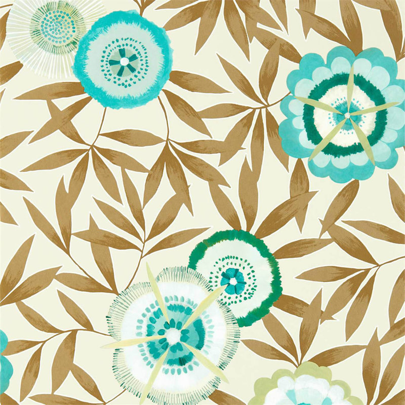 Komovi 10.05m x 52cm Lagoon/Gold Wallpaper Roll, Lagoon/Gold