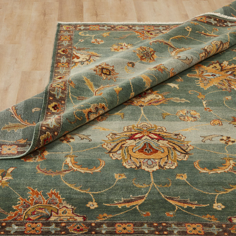 Bleu de laine noué à la main oriental Tapis décoratif/or, Tapis de couloir beige
