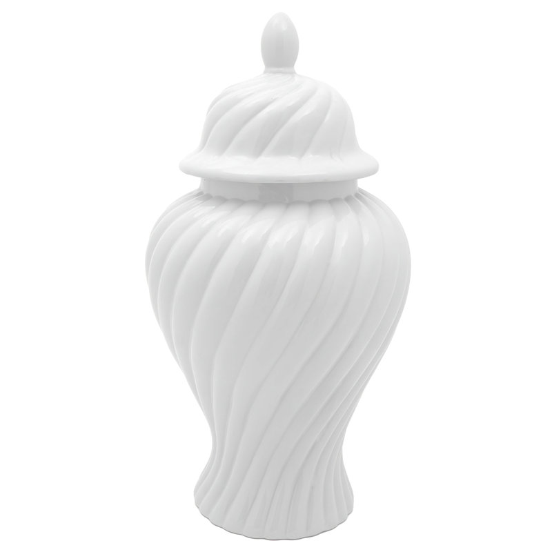 24" Antique White Swirling Ridges Temple Jar