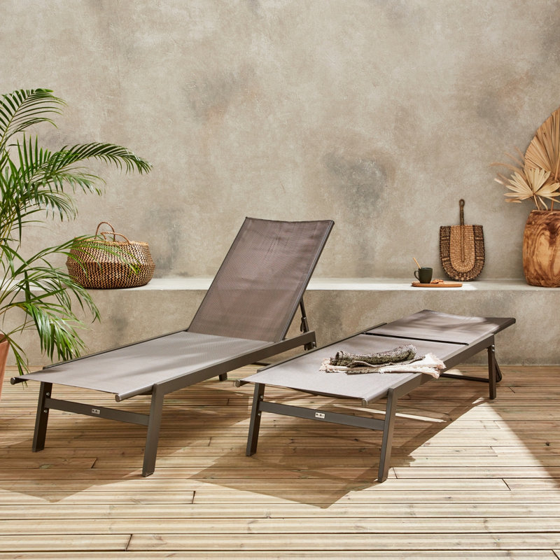 155cm Long Reclining Single Sun Lounger, Beige