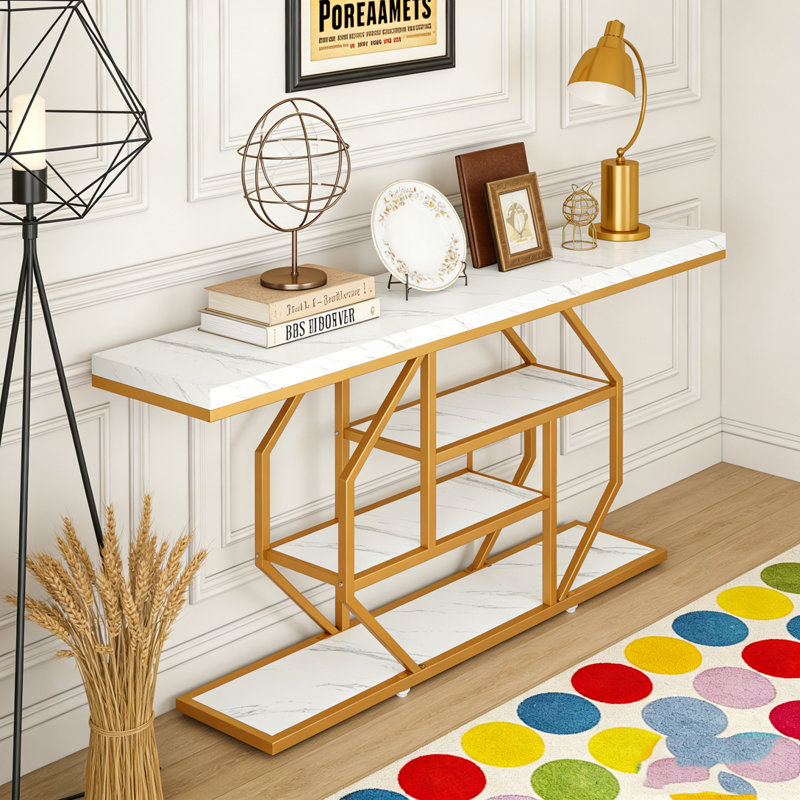 4-Tier Console Table Sofa Table Accent Table with Storage Shelves