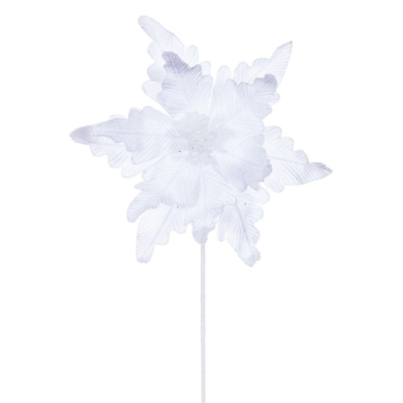 Vickerman 13" x 20" Deluxe Velvet Poinsettia Stem. It includes three pieces per bag., White