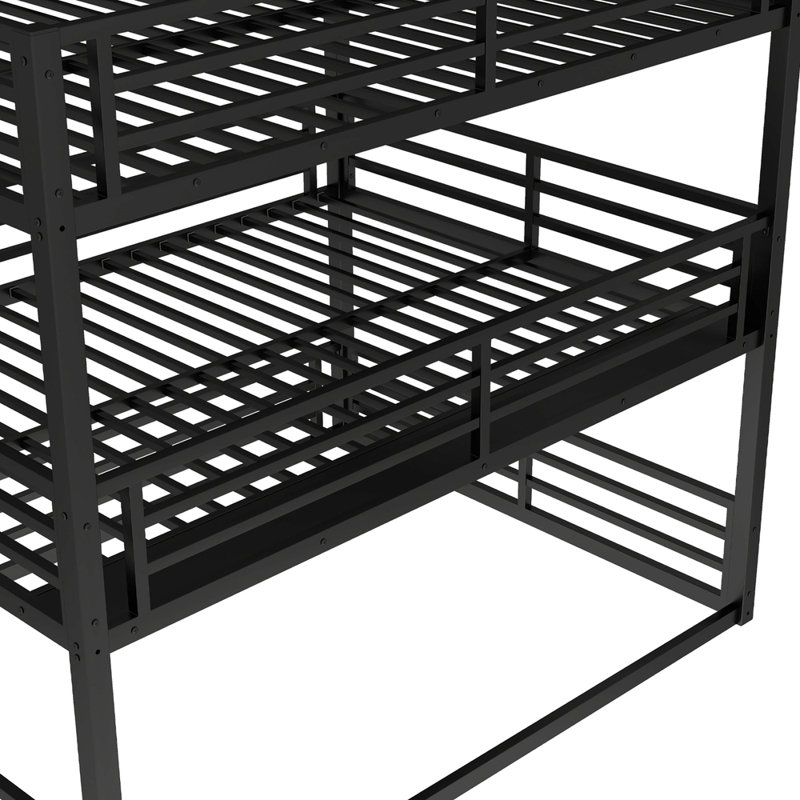 Queen Over Full Xl Over Queen Metal Triple Bunk Bed, Heavy-duty Space-saving Bunk Bed With Full Guardrails & Noise-free Design, Easy Assembly, Black
