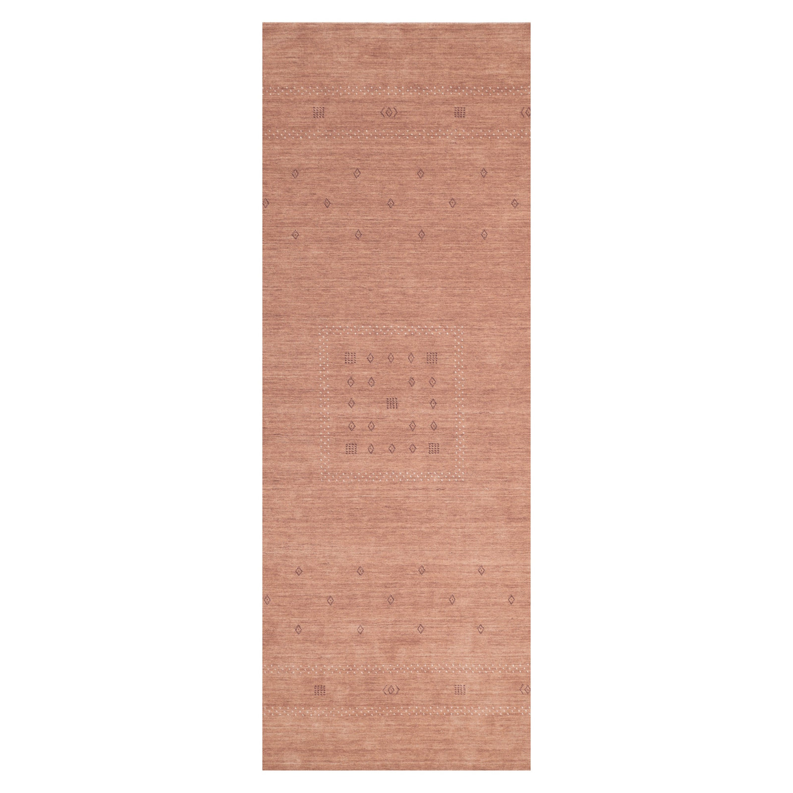 Simi Hand-Woven Geometric Cotton Wool Rug, Runner 2'6" x 8', Peach