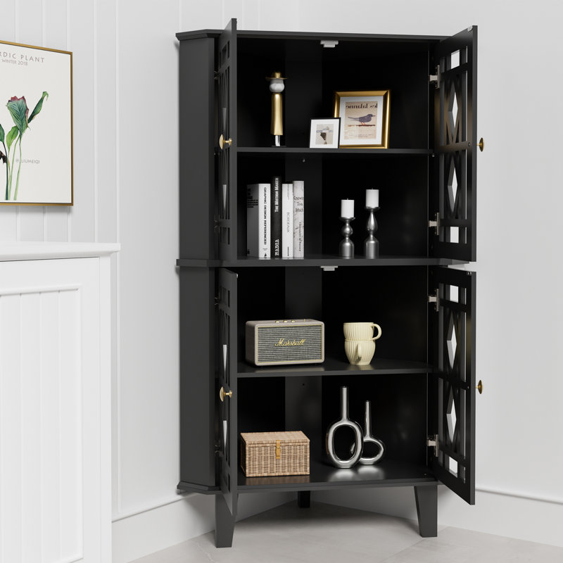 Buffet décoratif de coin 2 portes Ashkan, Noir, H 53,5 po x l 32,3 po x P 16,9 po