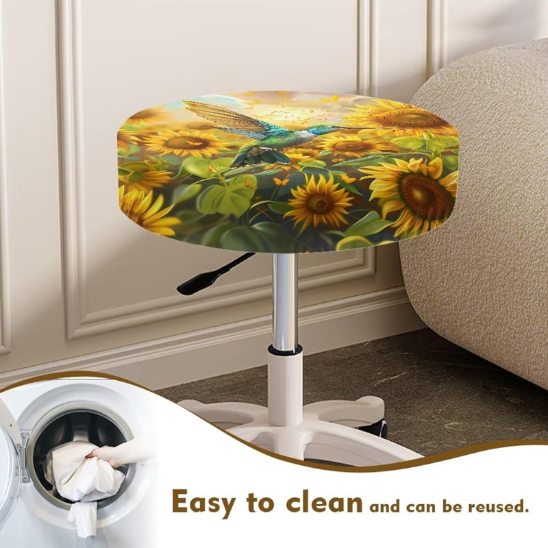 Hummingbird housses de tabouret rondes ensemble de 2 pièces de housses de tabouret de bar tournesol accessoires de cuisine décorative housses de tabouret de bar noir avec bande élastique