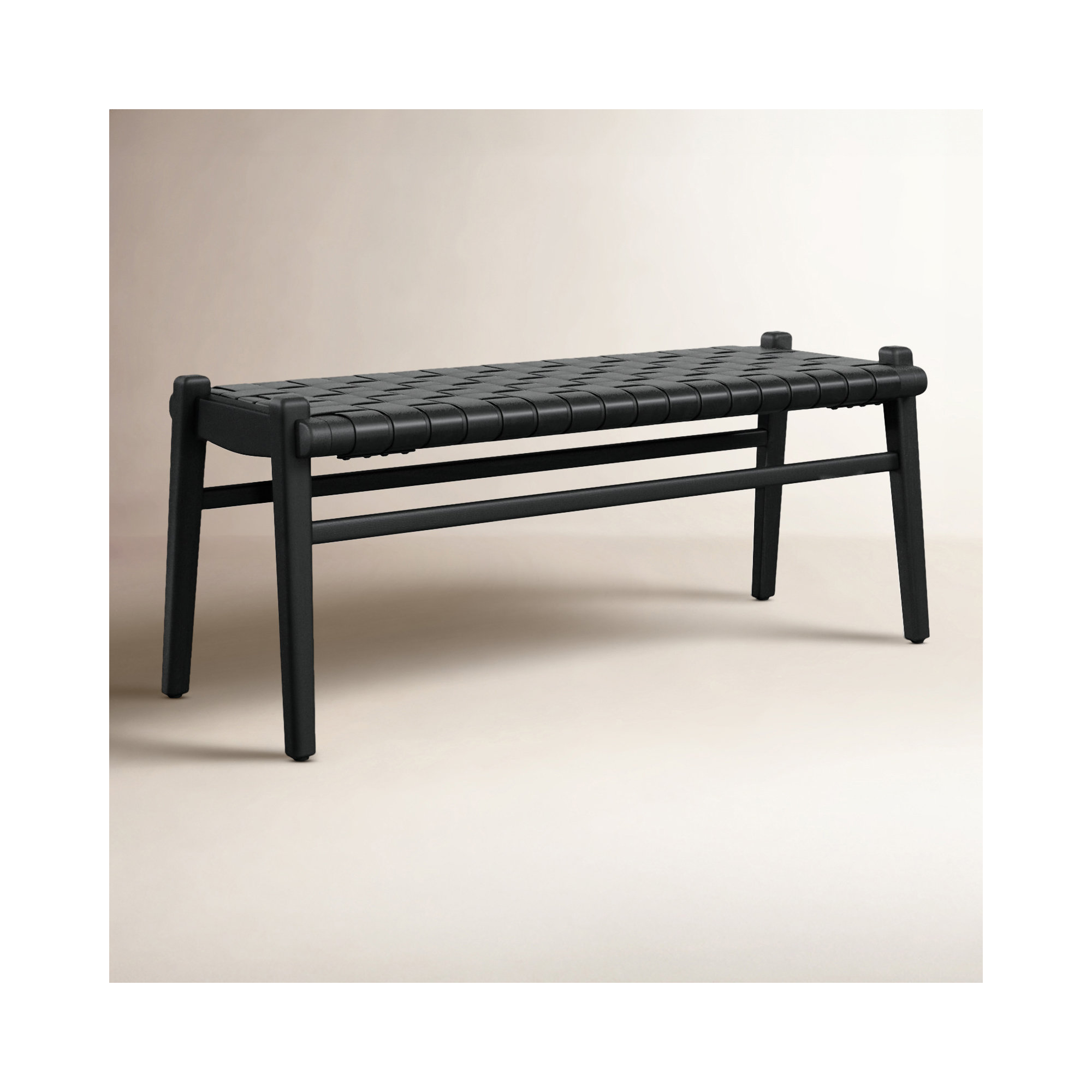 Genuine Leather Bench, Black
