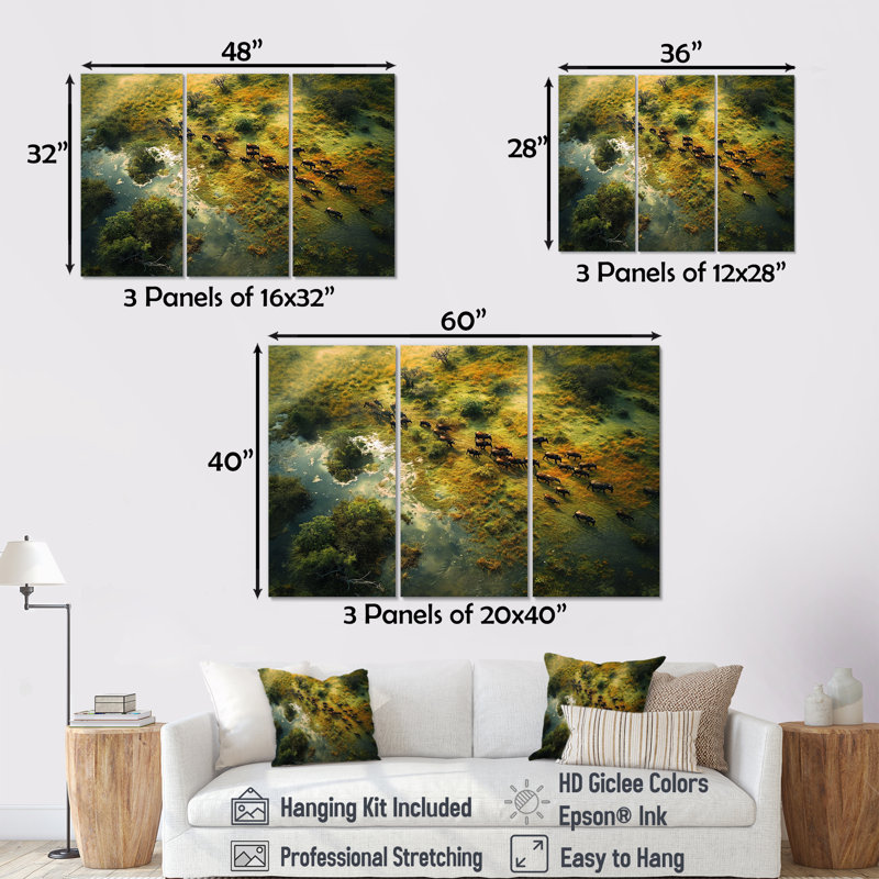 Castanon - ensemble d'art mural paysage africain, Toile tendue, H 32 po x l 48 po x P 1 po