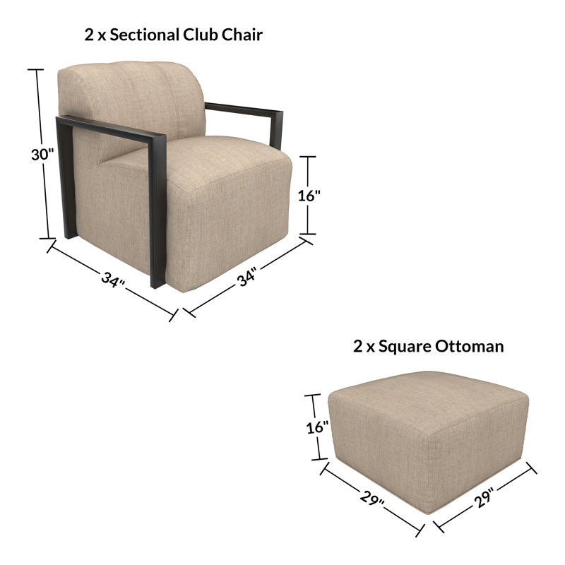 Ensemble de patio 4 pièces en aluminium à structure ouverte comprenant une chaise et un repose-pieds rembourrés avec coussins Sunbrella