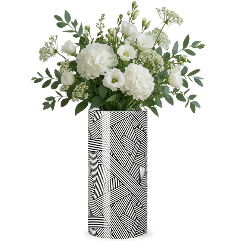 Vase en céramique blanc de 12 po (tissage) Op Art