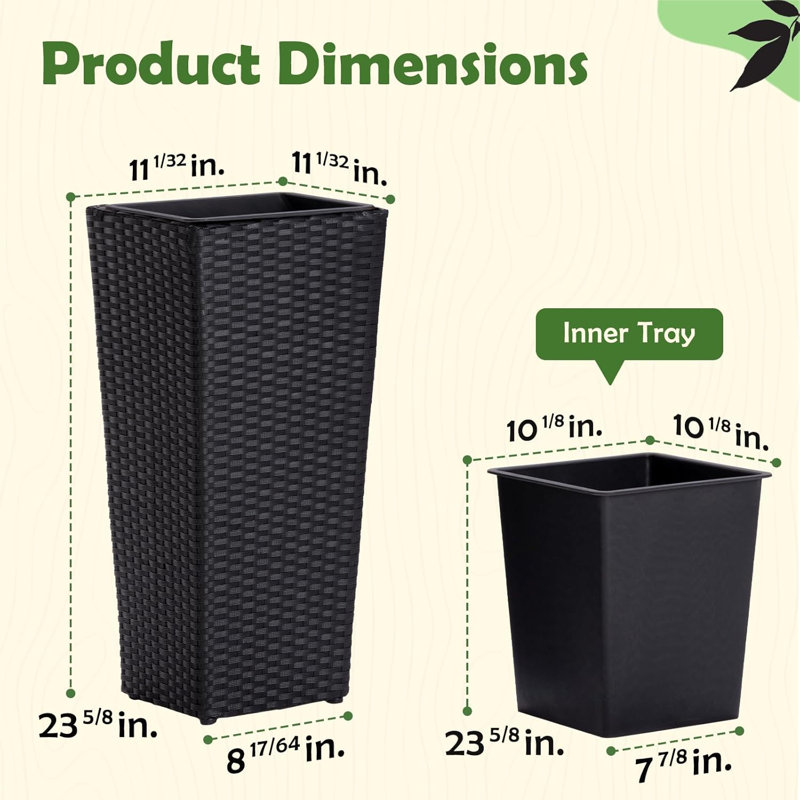 Wicker planter Rectangular - Set 2, Black