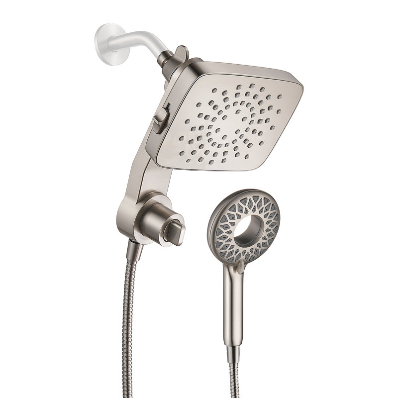 Pomme de douche double magnétique 2 en 1 avec douche à main à 5 jets et tuyau mural de 70 pouces nickel brossé, Nickel brossé