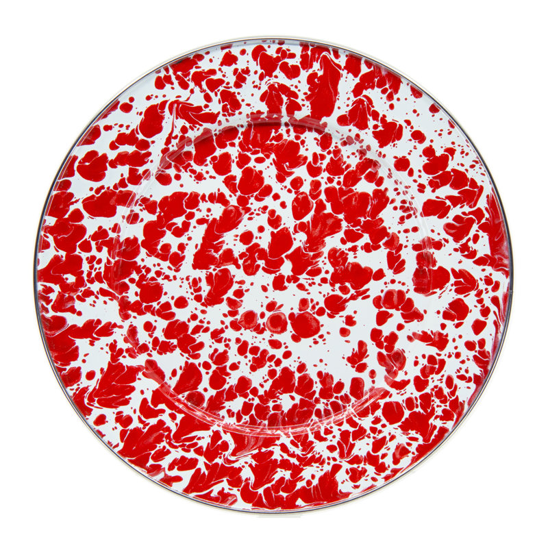 Solid Handmade Enamelware Dinner Plate, Red Swirl