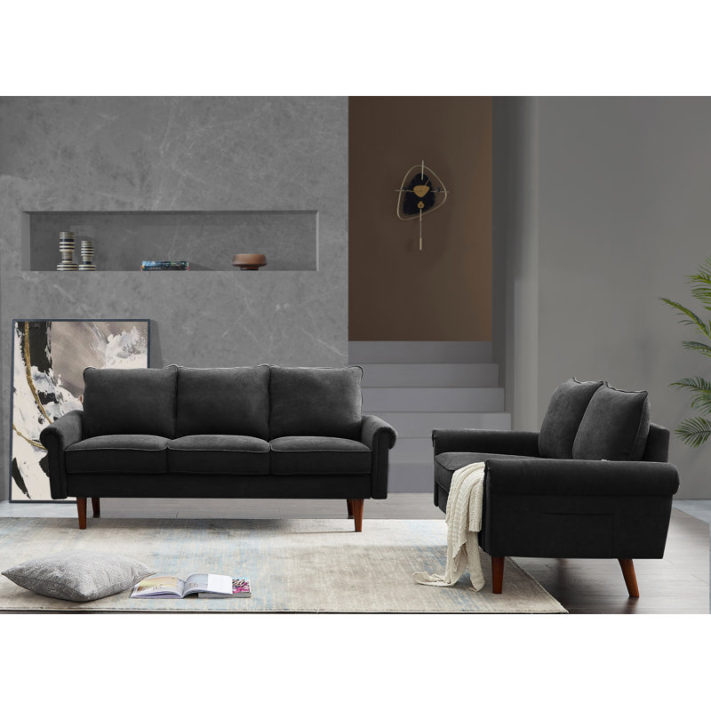 2 - Piece Living Room Set, Black Polyester