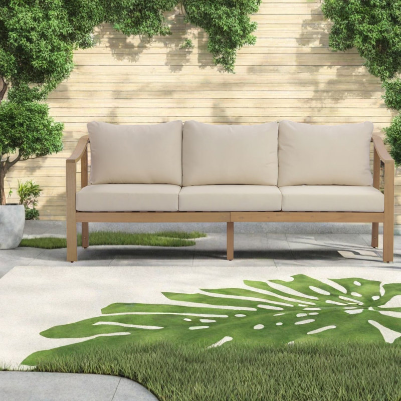 Canapés de patio spacieux, canapé moderne à 3 places en bois d'acacia pour le jardin
