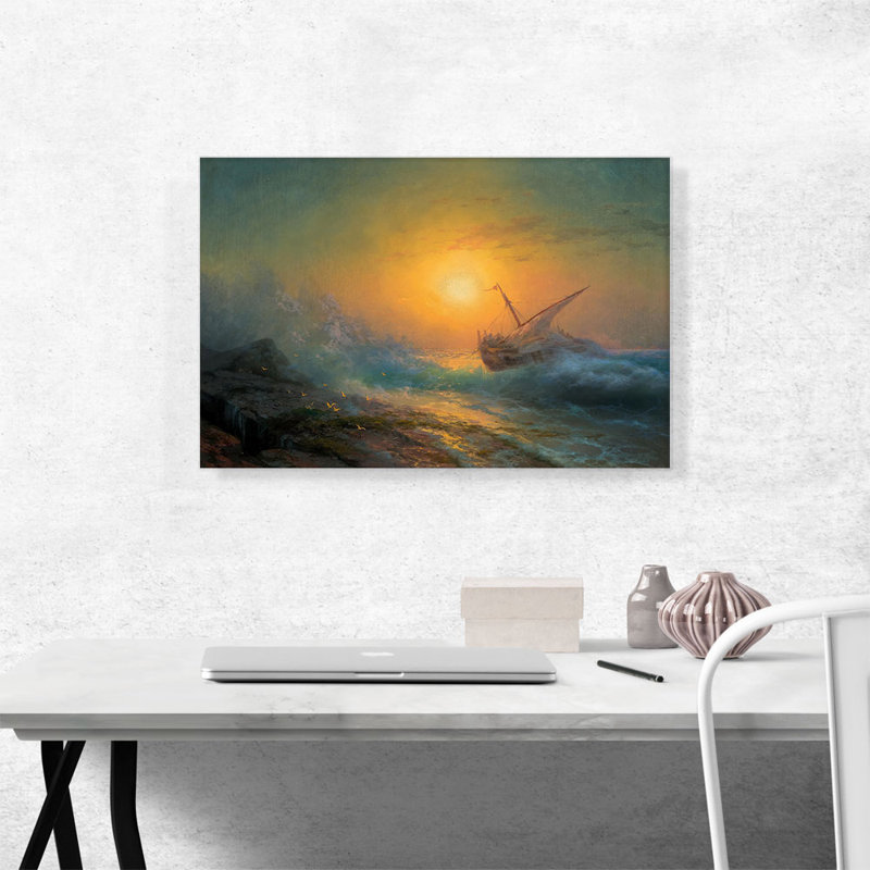 «Stormy Sea at Sunset 1896» par Ivan Aivazovsky, reproduction d'art sur toile tendue, H 18 po x l 26 po x P 1,5 po