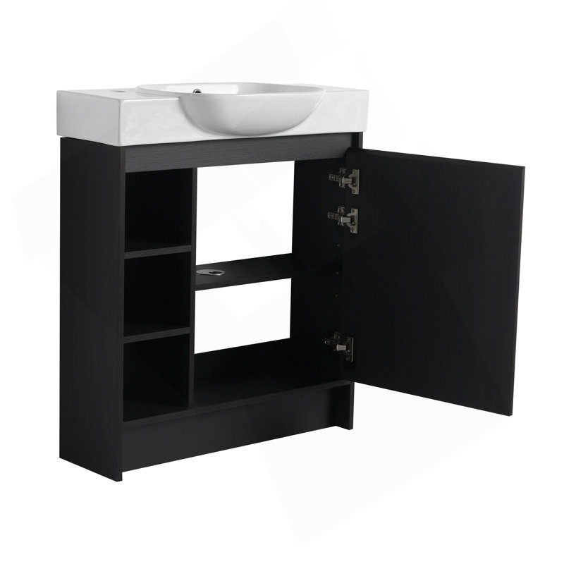 30'' Freestanding Bathroom Vanity With White Ceramic Sink & Soft-Close Door, Dark Oak, Plywood, KD-Packing, Dark Oak