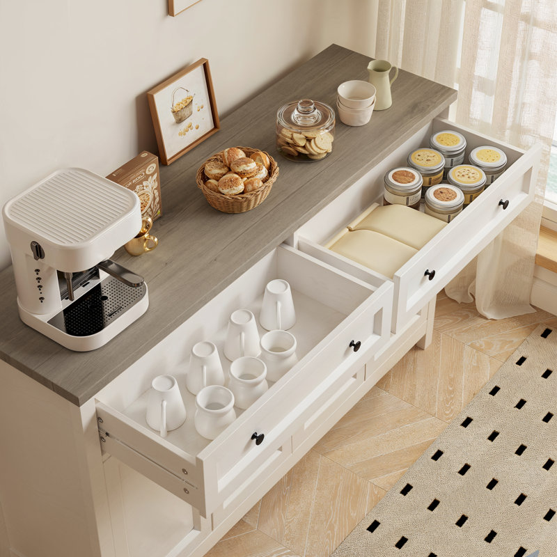 55.1''W Modern Sideboard Buffet, Credenza Storage Cabinets, Adjustable Shelves, Gray